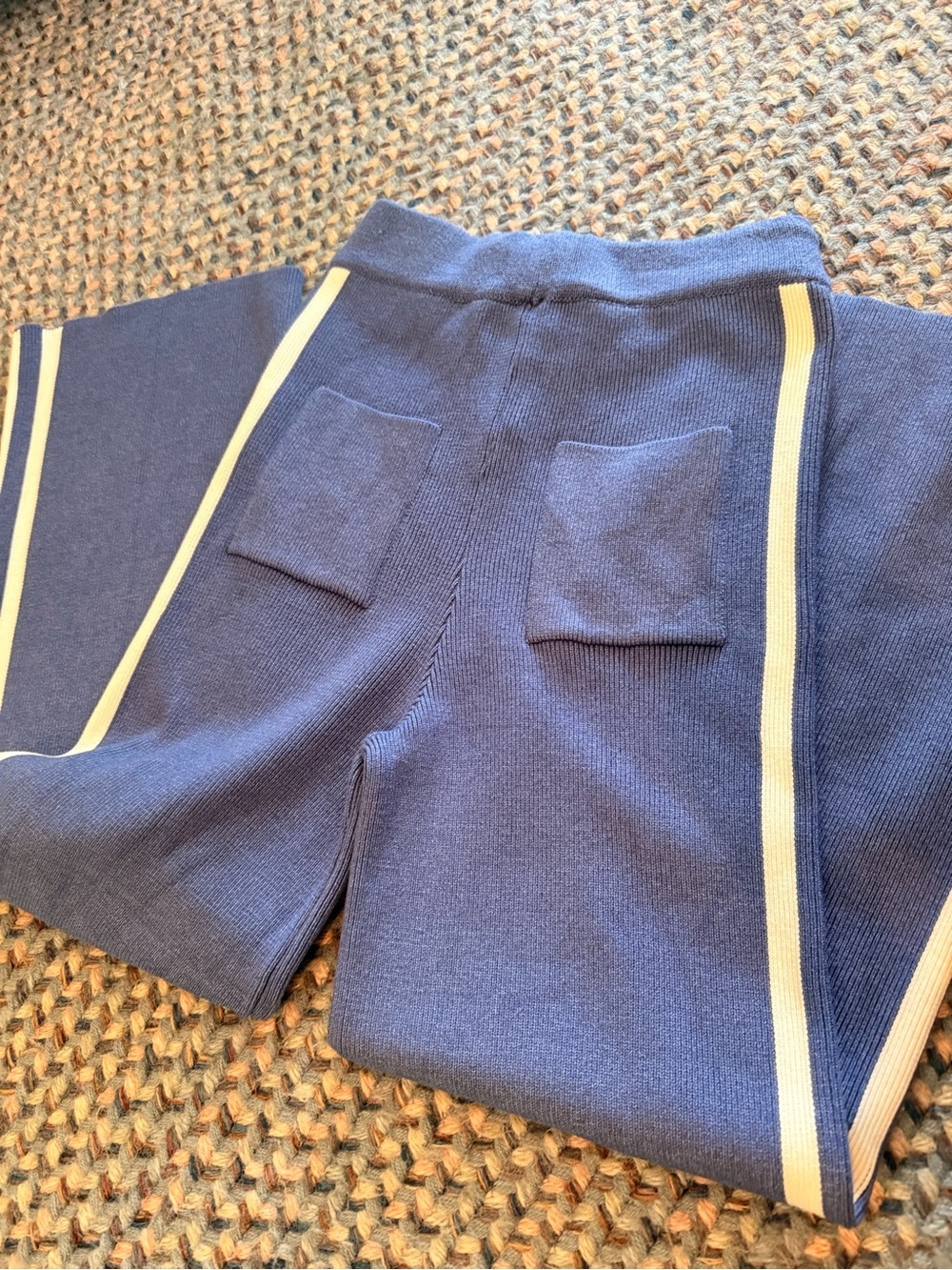 Maeve Wide-Leg Knit Pants with Side Stripes - Blue sz M NEW - Picture 13 of 13